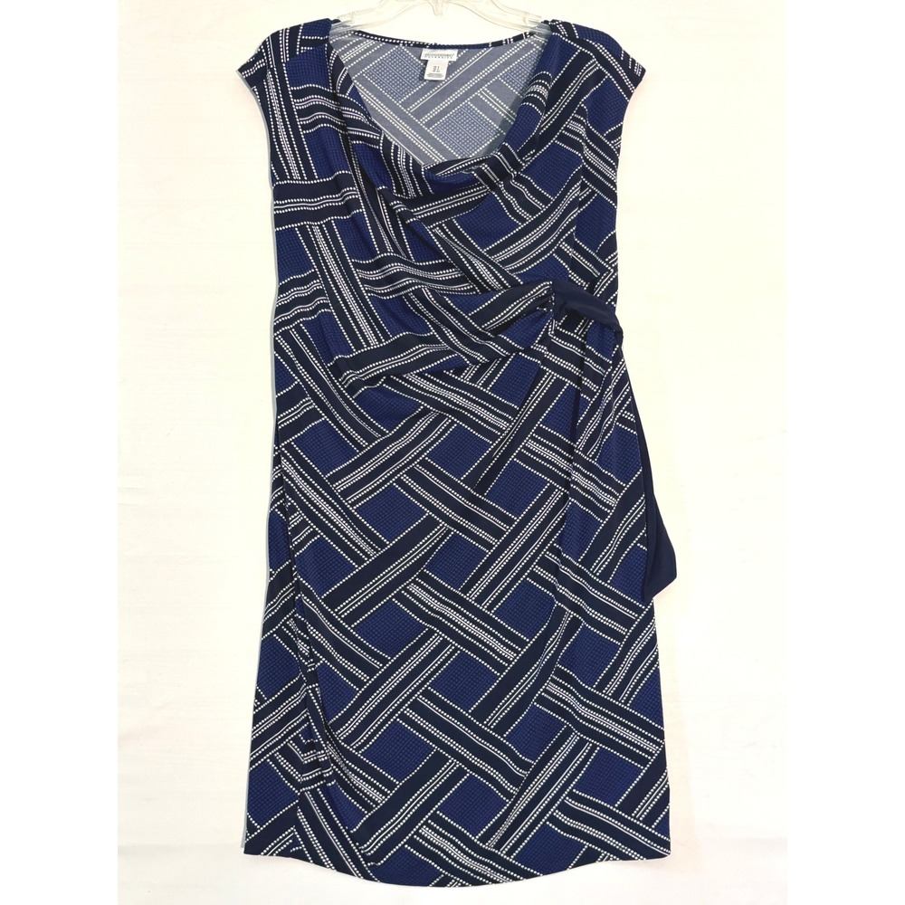 Motherhood Maternity Blue White Geometric Cowl Neck Faux Wrap Dress Small